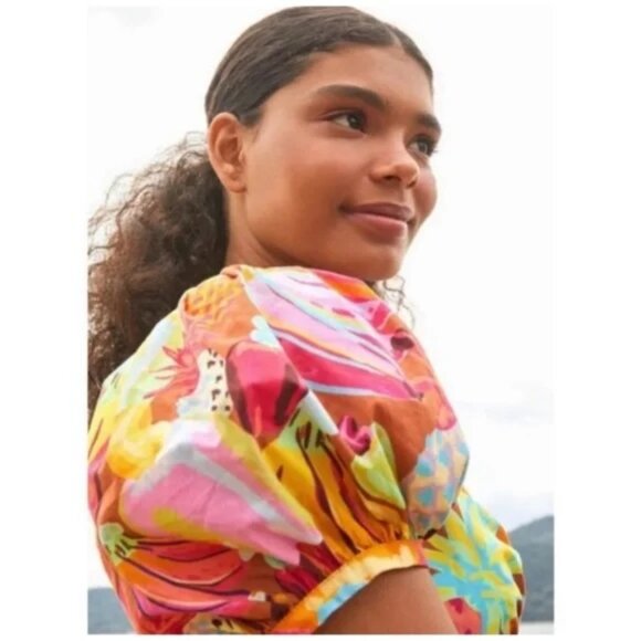 Farm Rio Fruit Salad Puff Sleeve Midi Dress Size Small - Picture 5 of 7